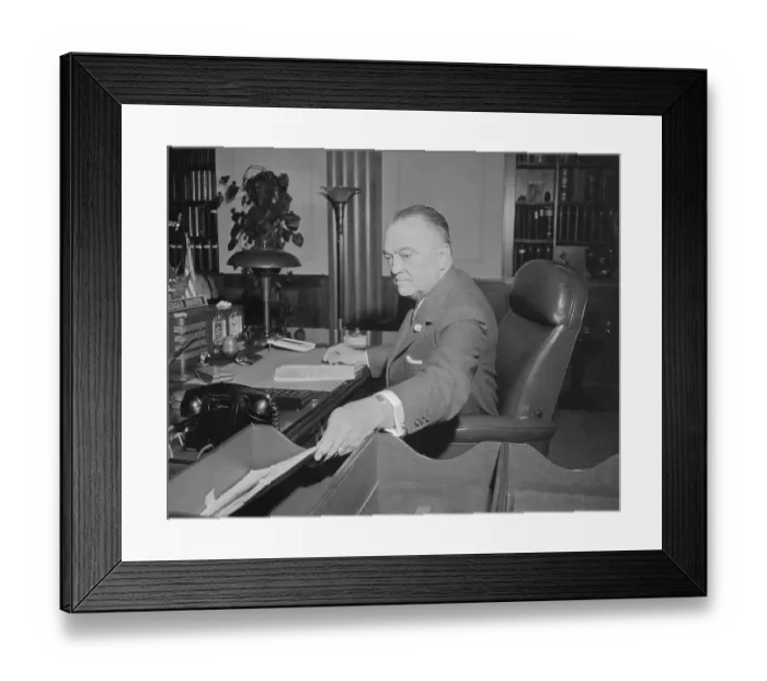 Framed Print : F.B.I. Director J. Edgar Hoover Working at his Desk Framed Print : F.B.I. Director J. Edgar Hoover Working at his Desk