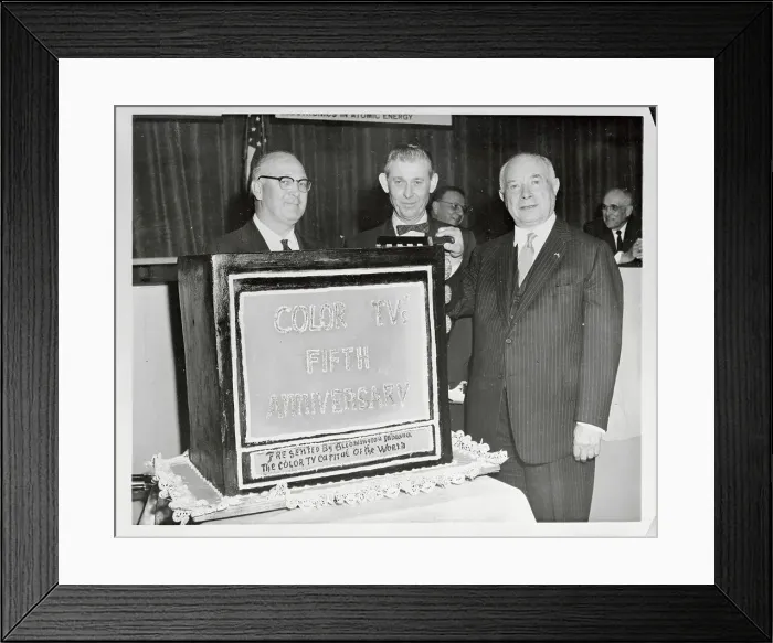 Framed Print : David Sarnoff With Giant TV Cake Framed Print : David Sarnoff With Giant TV Cake