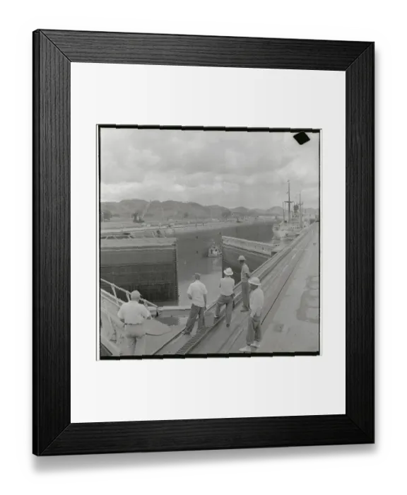 Framed Print : Men Watching Ships Entering Canal Lock Framed Print : Men Watching Ships Entering Canal Lock