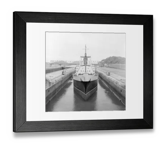Framed Print : Ship Being Towed Through First Lock of Panama Canal Framed Print : Ship Being Towed Through First Lock of Panama Canal
