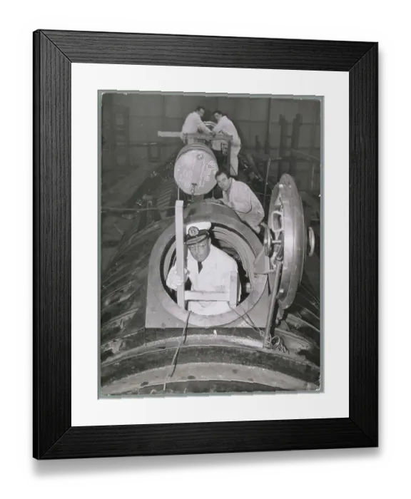 Framed Print : Prince Bernhard Exiting Submarine with Workers Nearby Framed Print : Prince Bernhard Exiting Submarine with Workers Nearby