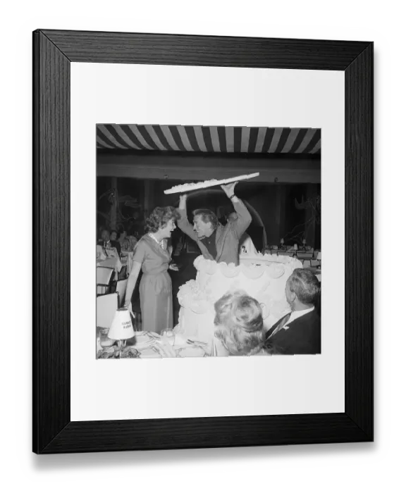 Framed Print : Kirk Douglas Pops Out of Cake as Anne Shrieks Framed Print : Kirk Douglas Pops Out of Cake as Anne Shrieks