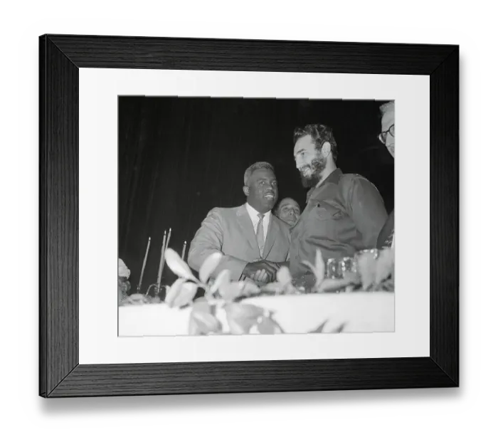 Framed Print : Fidel Castro Shaking Hands with Jackie Robinson Framed Print : Fidel Castro Shaking Hands with Jackie Robinson