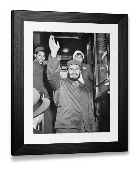 Framed Print : Fidel Castro Waving While Leaving District of Columbia Framed Print : Fidel Castro Waving While Leaving District of Columbia