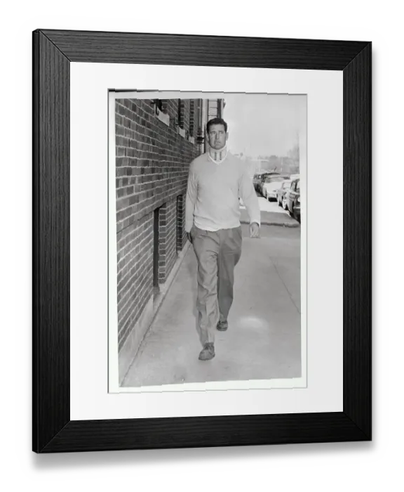 Framed Print : Ted Williams Walking and Wearing Cervical Collar Framed Print : Ted Williams Walking and Wearing Cervical Collar