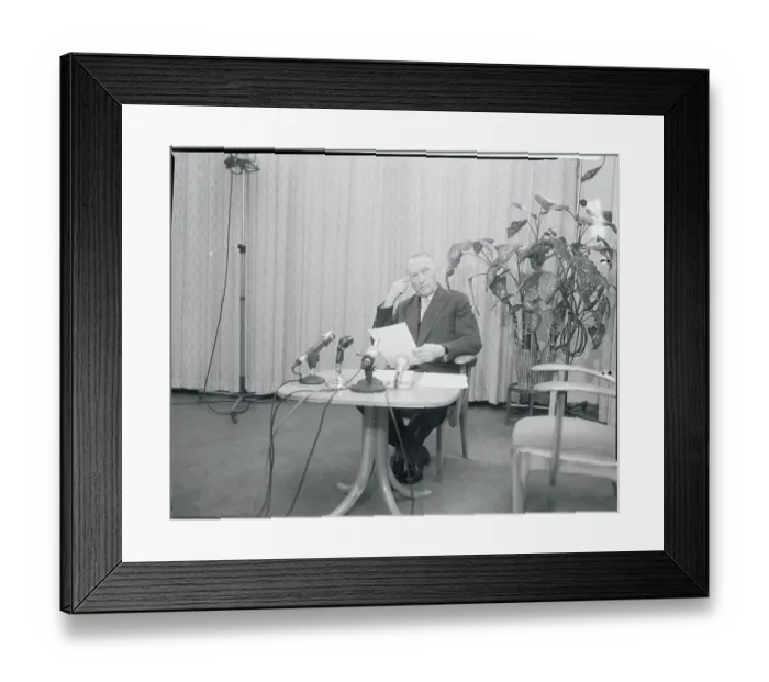 Framed Print : Konrad Adenauer Recording a Speech Framed Print : Konrad Adenauer Recording a Speech