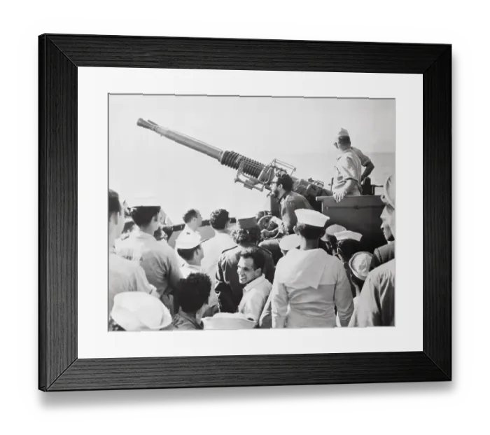 Framed Print : Fidel Castro Sighting a Target With an Anti-Aircraft Battery Framed Print : Fidel Castro Sighting a Target With an Anti-Aircraft Battery