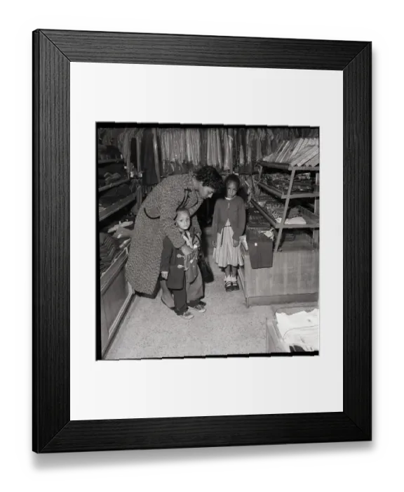 Framed Print : Woman with Children Shopping in Store Framed Print : Woman with Children Shopping in Store