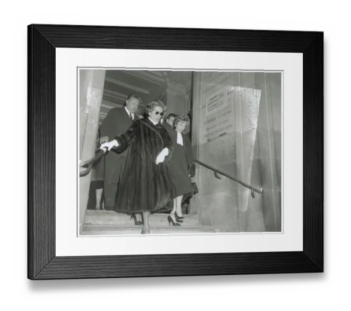 Framed Print : Madame Jean Walter Exiting Courthouse with Legal Officials Framed Print : Madame Jean Walter Exiting Courthouse with Legal Officials
