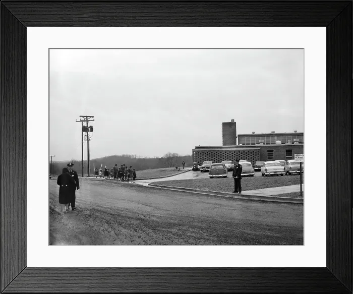Framed Print : Police Patrol as Children Enter School Framed Print : Police Patrol as Children Enter School