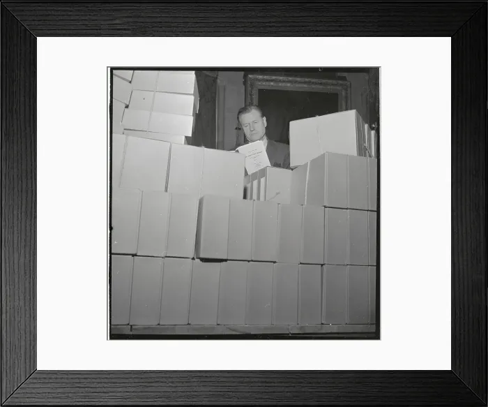 Framed Print : Nelson Rockefeller Reading from Large Stack of Reports Framed Print : Nelson Rockefeller Reading from Large Stack of Reports