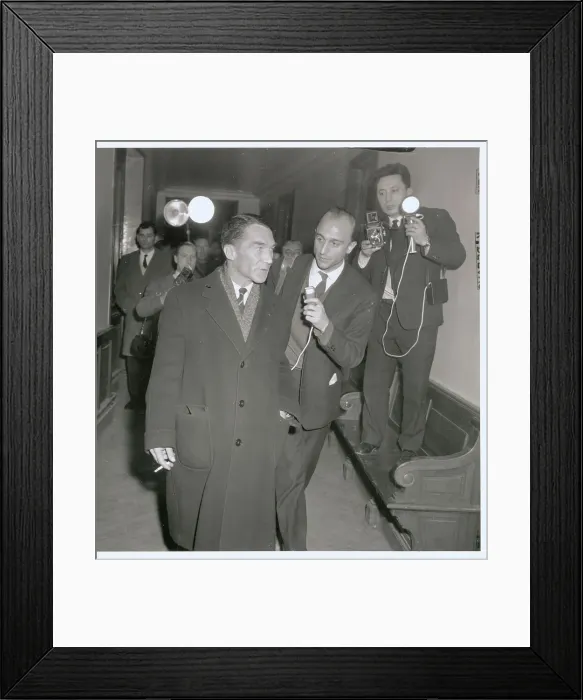 Framed Print : Major Camille Rayon Pausing for Reporters at Palais De Justice Framed Print : Major Camille Rayon Pausing for Reporters at Palais De Justice