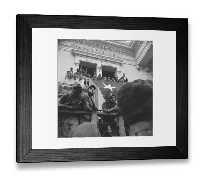 Framed Print : Fidel Castro Standing Underneath Flag Framed Print : Fidel Castro Standing Underneath Flag