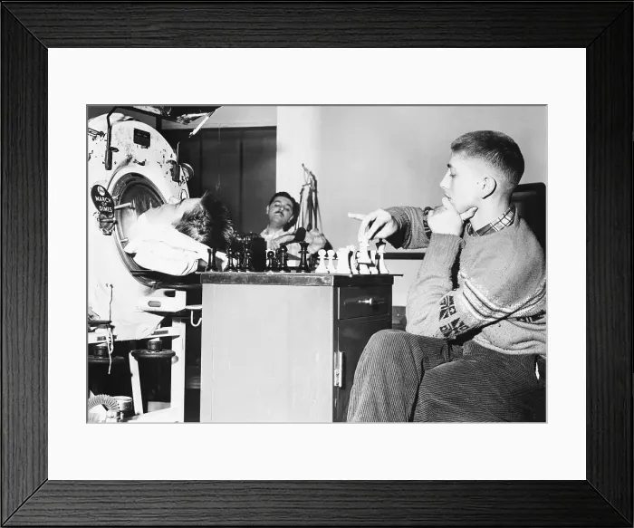 Framed Print : Iron Lung Patient Playing Chess with Bobby Fischer Framed Print : Iron Lung Patient Playing Chess with Bobby Fischer