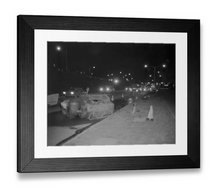 Framed Print : Wrecked Engine on Long Island Expressway