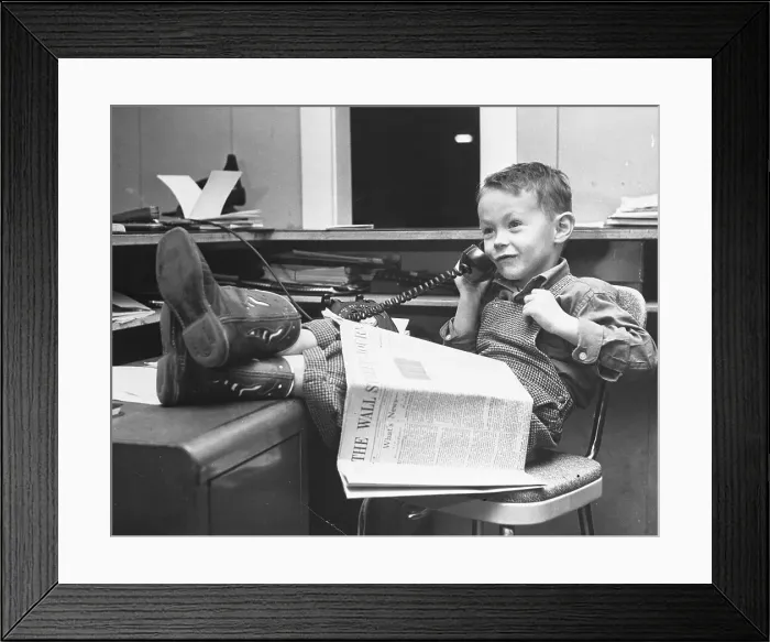 Framed Print : Boy with His Feet Propped at Desk Framed Print : Boy with His Feet Propped at Desk