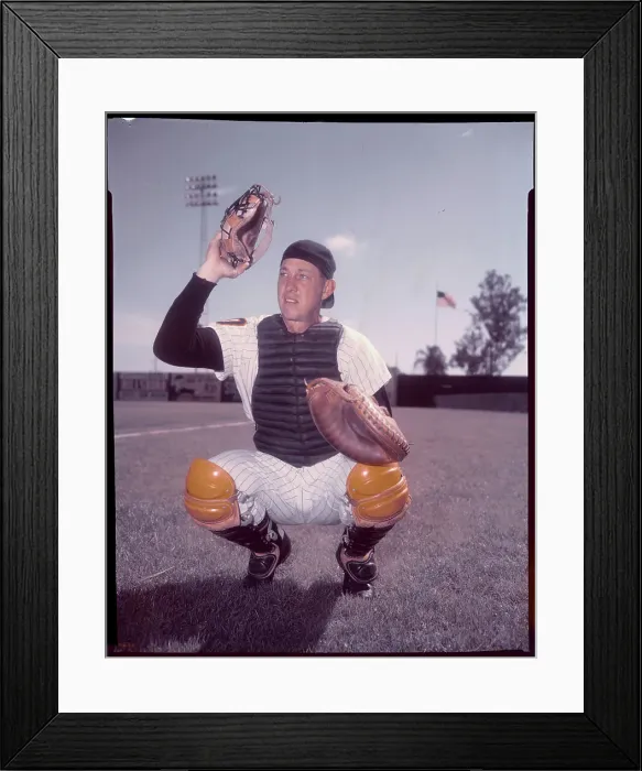 Framed Print : Sherm Lollar Posing in Catcher Equipment Framed Print : Sherm Lollar Posing in Catcher Equipment