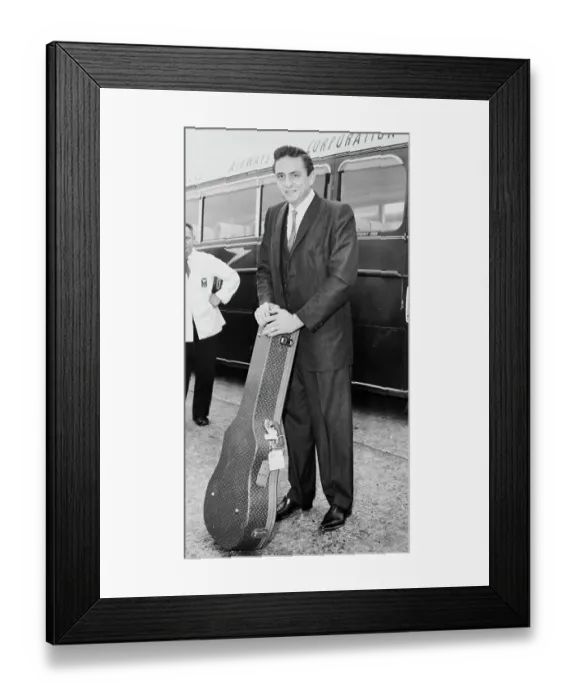 Framed Print : Johnny Cash Standing with Guitar Case Framed Print : Johnny Cash Standing with Guitar Case