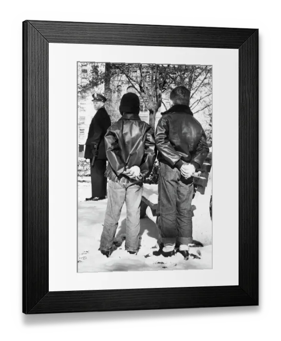 Framed Print : Boys Hiding Snowballs Behind Their Backs Framed Print : Boys Hiding Snowballs Behind Their Backs