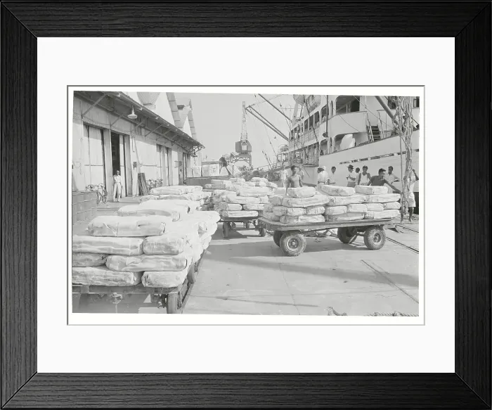 Framed Print : Workers Loading Rubber for Export on Ship Dock Framed Print : Workers Loading Rubber for Export on Ship Dock