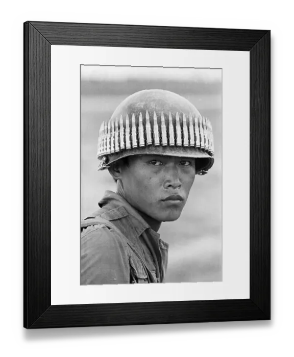 Framed Print : South Vietnamese Solder Wearing Bullets on Helmet Framed Print : South Vietnamese Solder Wearing Bullets on Helmet