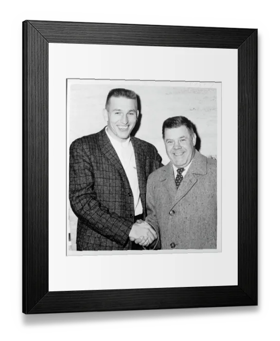 Framed Print : Johnny Unitas and Weeb Ewbank Shaking Hands
