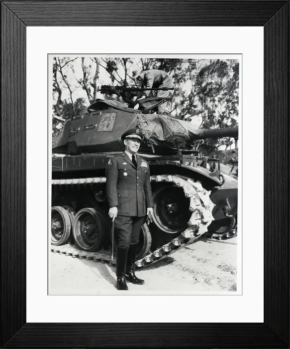 Framed Print : Chiang Weng Smiling In Front Of Tank Framed Print : Chiang Weng Smiling In Front Of Tank