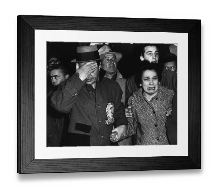 Framed Print : Parents Watch as Child's School Burns Framed Print : Parents Watch as Child's School Burns