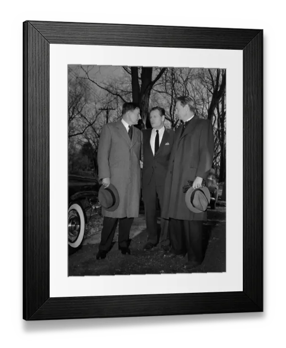 Framed Print : Rockefeller Men Standing Outside by Car Framed Print : Rockefeller Men Standing Outside by Car