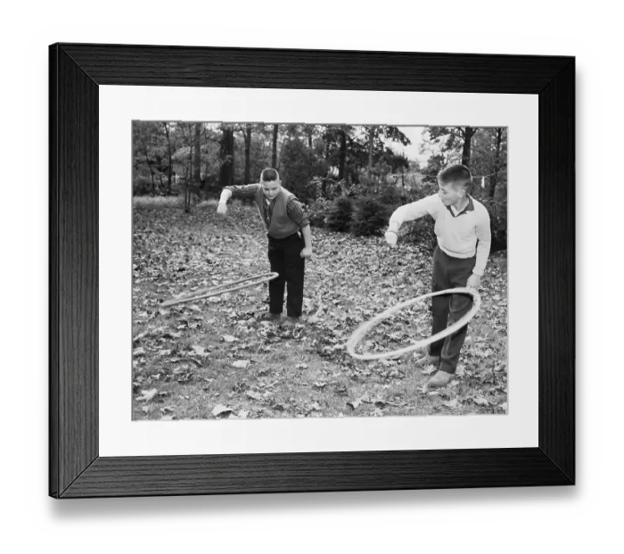 Framed Print : Boys Play With Hula-Lariat';Hoop W / Rope Framed Print : Boys Play With Hula-Lariat';Hoop W / Rope