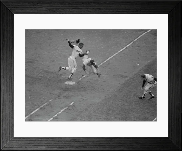 Framed Print : Aaron Stealing Base During World Series Framed Print : Aaron Stealing Base During World Series