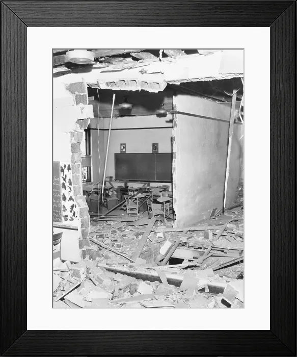Framed Print : High School Damaged by Bomb Framed Print : High School Damaged by Bomb