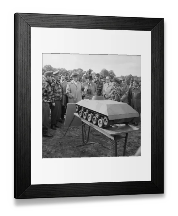 Framed Print : Konrad Adenauer Examining Model Tank Framed Print : Konrad Adenauer Examining Model Tank