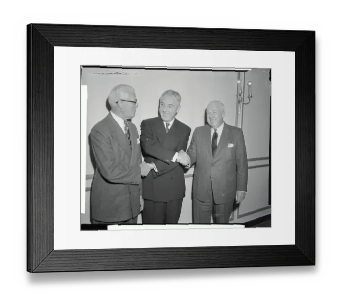 Framed Print : Ford Frick Joining Hands with Officials Framed Print : Ford Frick Joining Hands with Officials