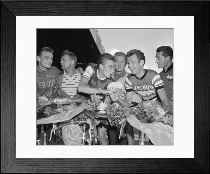 Framed Print : Winner Of Cycling Grand Prix Shakes Hand Framed Print : Winner Of Cycling Grand Prix Shakes Hand