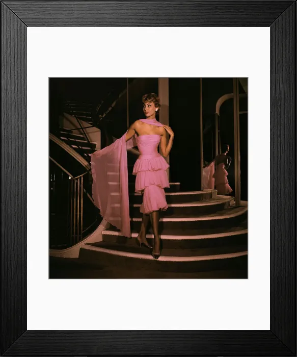Framed Print : Model Posing in Pink Chiffon Tiered Skirt Framed Print : Model Posing in Pink Chiffon Tiered Skirt
