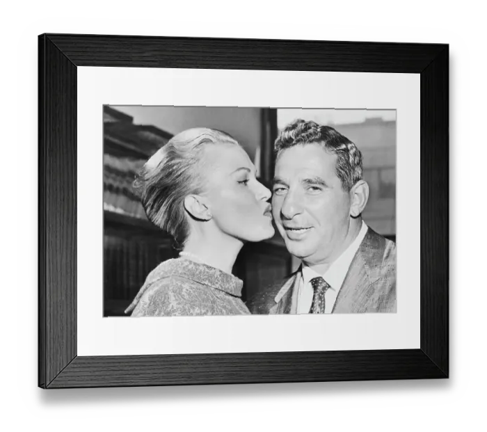 Framed Print : Portrait of Former Celtics Irving Resnick Being Kissed by His Wife Framed Print : Portrait of Former Celtics Irving Resnick Being Kissed by His Wife