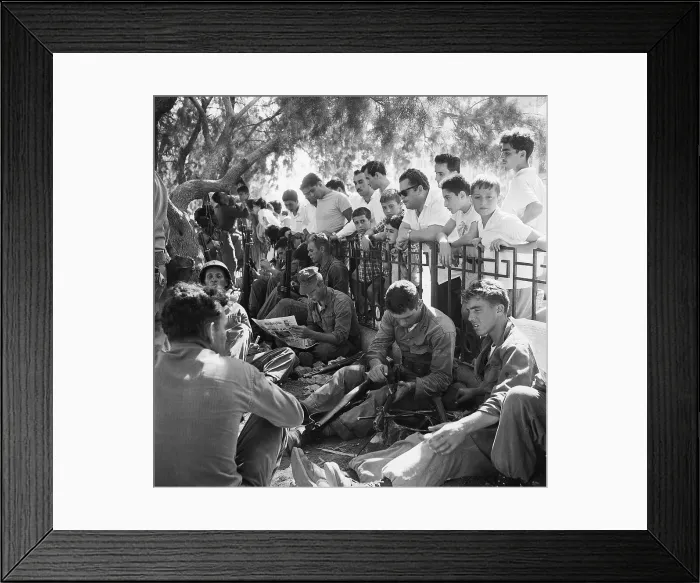 Framed Print : U.S. Soldiers Relaxing in Public Square Framed Print : U.S. Soldiers Relaxing in Public Square