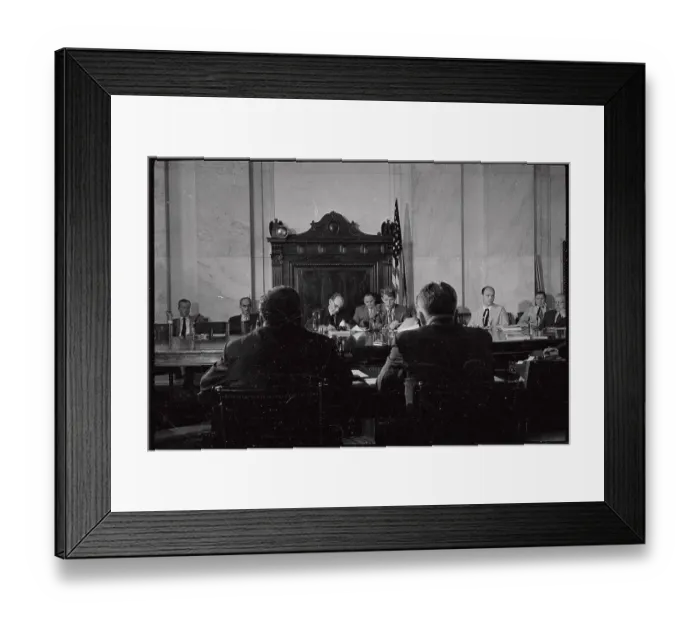Framed Print : Tony Accardo with His Attorney Inside Hearing Framed Print : Tony Accardo with His Attorney Inside Hearing