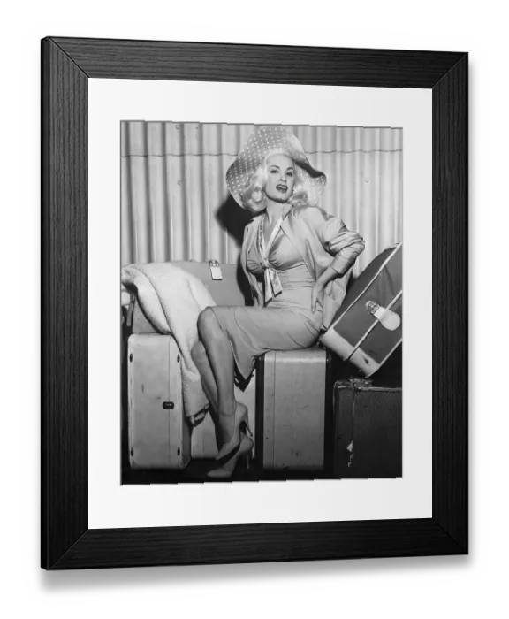 Framed Print : Mamie Van Doren Sitting on Her Luggage Framed Print : Mamie Van Doren Sitting on Her Luggage