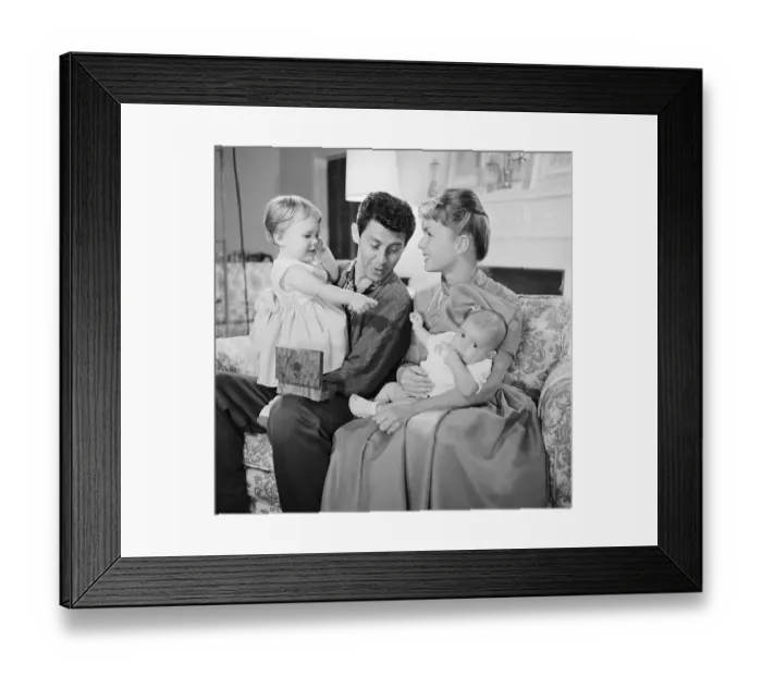 Framed Print : Debbie Reynolds and Husband Holding Their Children Framed Print : Debbie Reynolds and Husband Holding Their Children