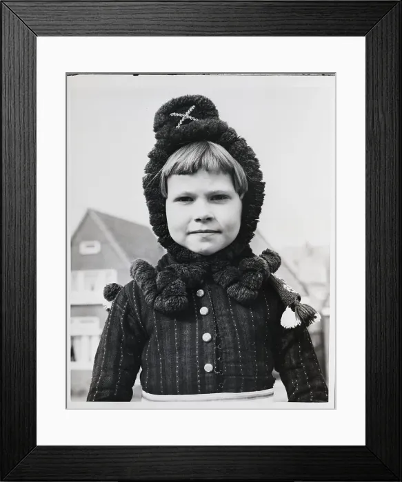 Framed Print : Girl Modeling Bonnet Outfit