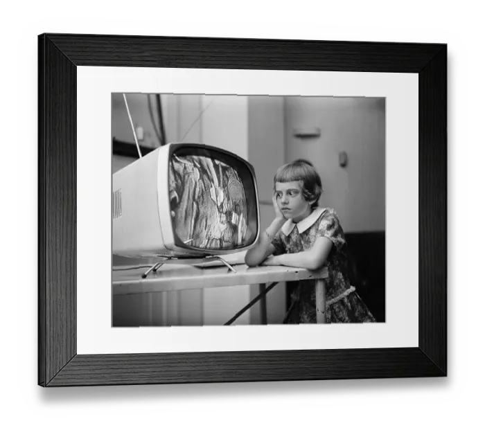 Framed Print : Girl Watching Surgery on Television Framed Print : Girl Watching Surgery on Television