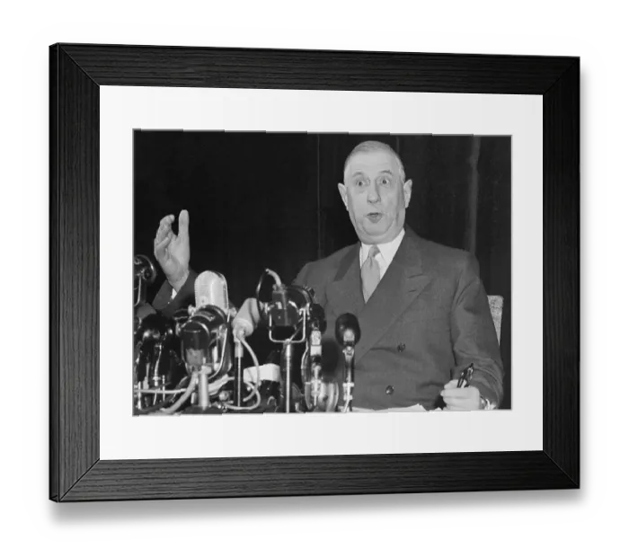 Framed Print : Charles De Gaulle Speaking at Microphones Framed Print : Charles De Gaulle Speaking at Microphones