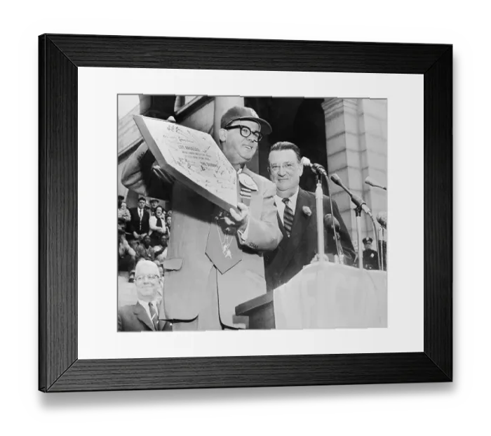 Framed Print : O'Malley Presents the Home Plate to Mayor Norris Poulson Framed Print : O'Malley Presents the Home Plate to Mayor Norris Poulson