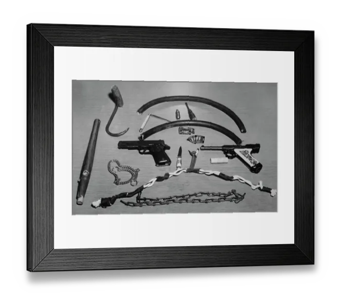 Framed Print : Display Of Confiscated Weapons Framed Print : Display Of Confiscated Weapons