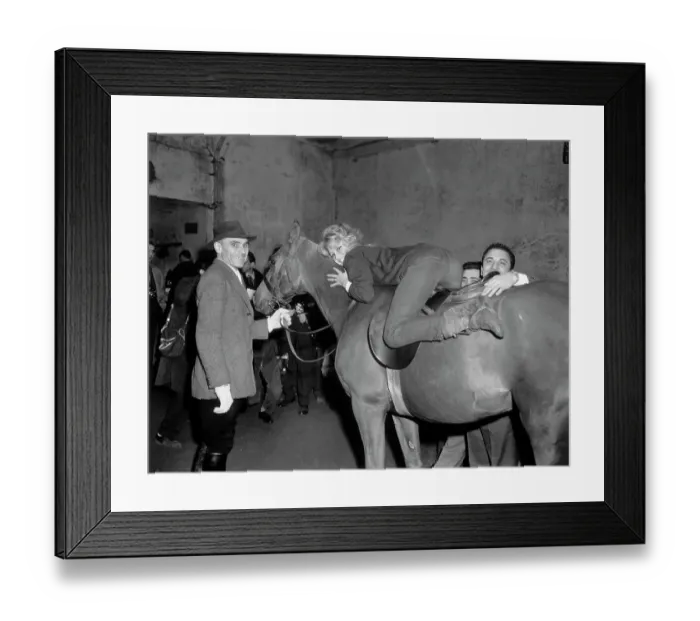Framed Print : Brigitte Bardot Reclining on Back of Horse Framed Print : Brigitte Bardot Reclining on Back of Horse