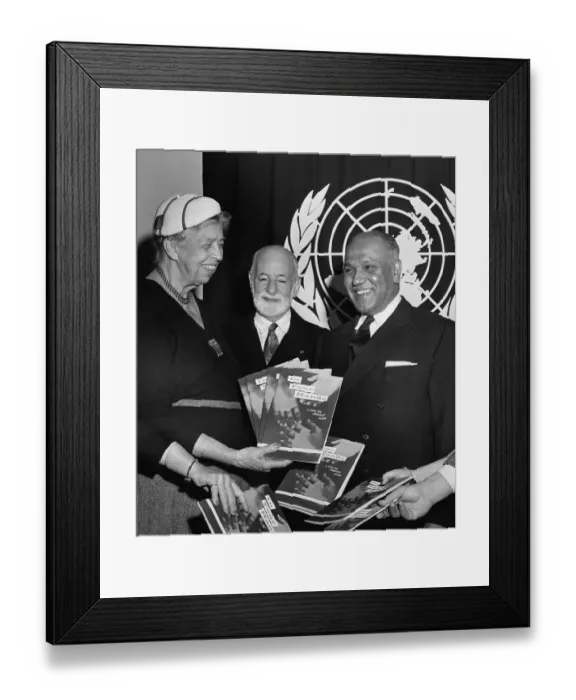 Framed Print : Eleanor Roosevelt, Rene Cassin and RSS Gunawardene Framed Print : Eleanor Roosevelt, Rene Cassin and RSS Gunawardene