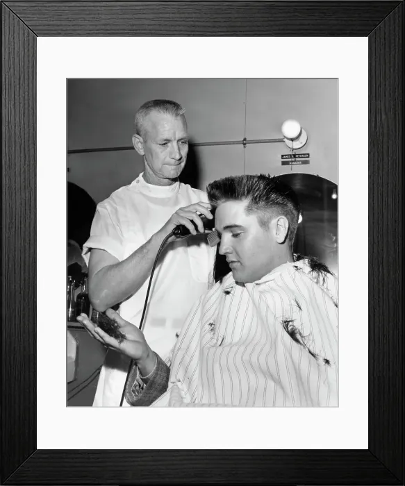 Framed Print : Elvis Presley Receives an Army Crew Cut Framed Print : Elvis Presley Receives an Army Crew Cut