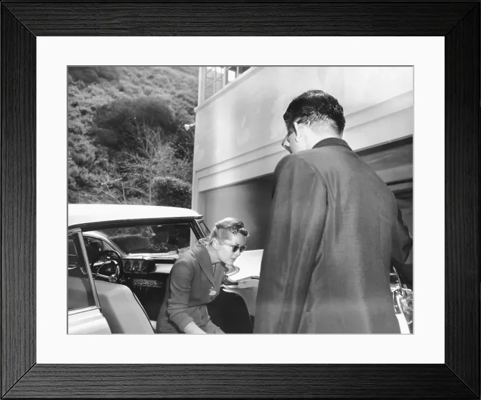Framed Print : Debbie Reynolds Exiting Car at Home of Elizabeth Taylor